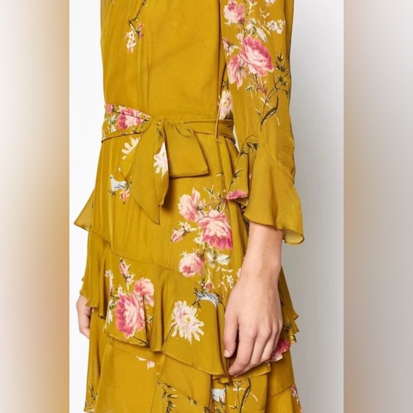JOIE Women Career Cocktail KAYANE GOLDENROD Bird Floral 100% SILK Dress 10 - Picture 3 of 8